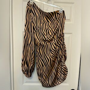 Runaway, black and gold tiger striped one shoulder dress